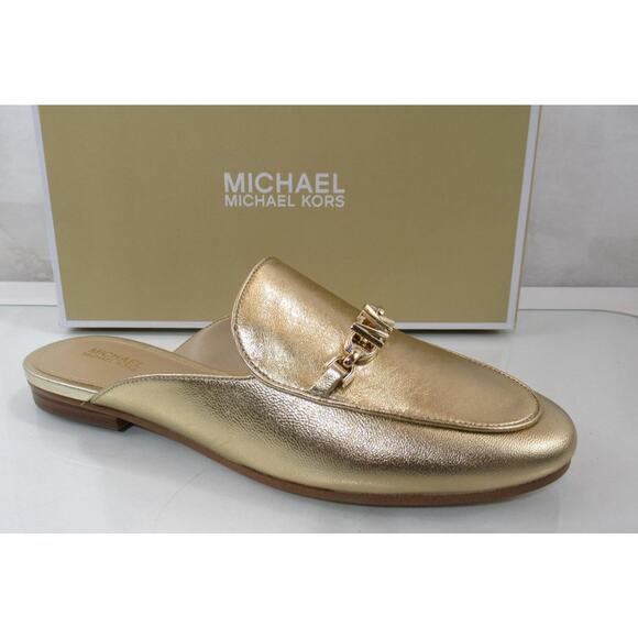 Michael Kors Tiffanie Flat Mule Slip On Empire Signature Logo Pale Gold - Picture 1 of 7
